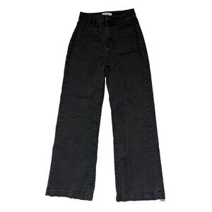 Genleck‎ High Waisted Wide Leg Jeans Black Size 4 Utility Patch Pocket Denim